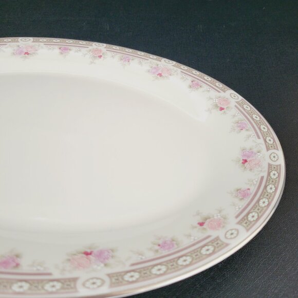 Vintage Royal Doulton Vogue Elegance 13" Oval Serving Platter Tan Edge Pink Rose - Picture 6 of 9
